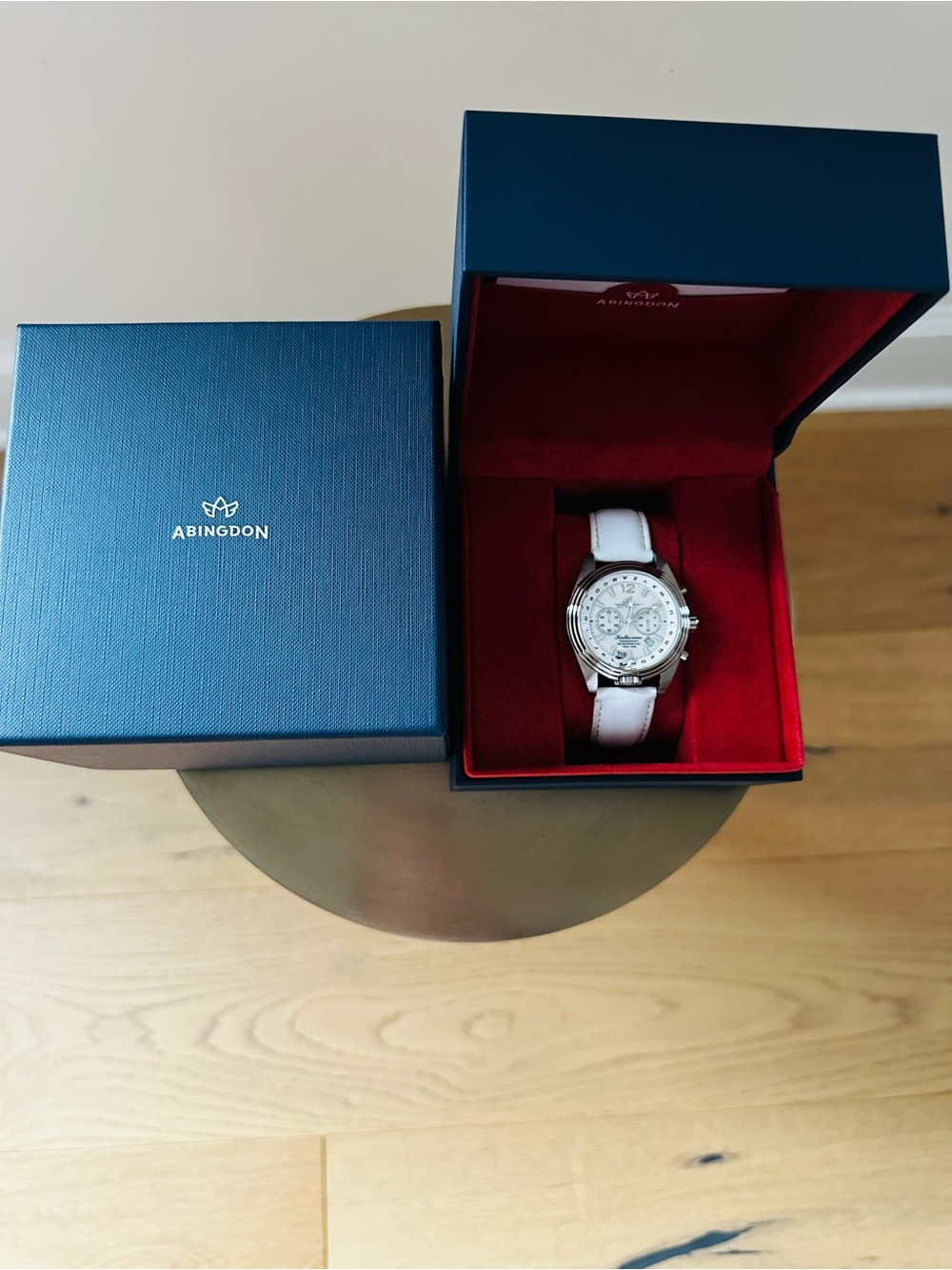 Abingdon Katherine Chronograph ATIS Pilot Watch — White Leather, Box Included